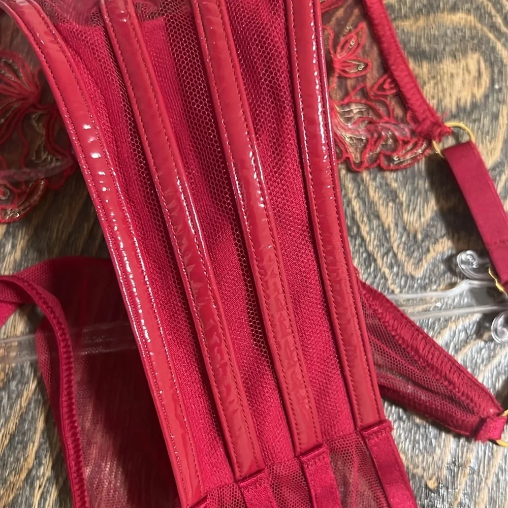 Victoria’s secret  very sexy Mesh &faux Leather panties women size XS/M red NWOT